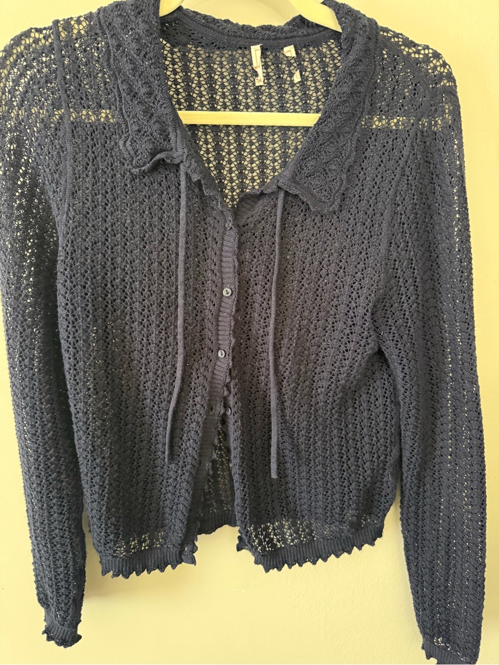 Gap x Doen navy linen blend pointelle cardigan - Picture 5 of 7